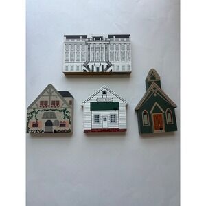 Vintage The Cat's Meow Wooden Village Buildings School Church House‎ Decor Set